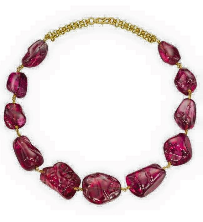An Imperial Mughal spinel necklace with eleven polished baroque spinels for a total weight of 1,131.