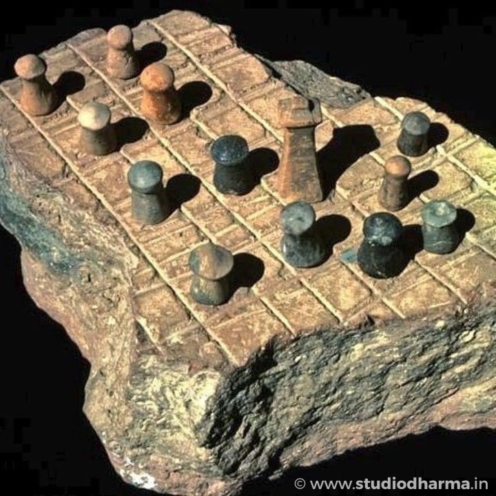 This ancient chess board was excavated from Lothal (Gujarat, India).