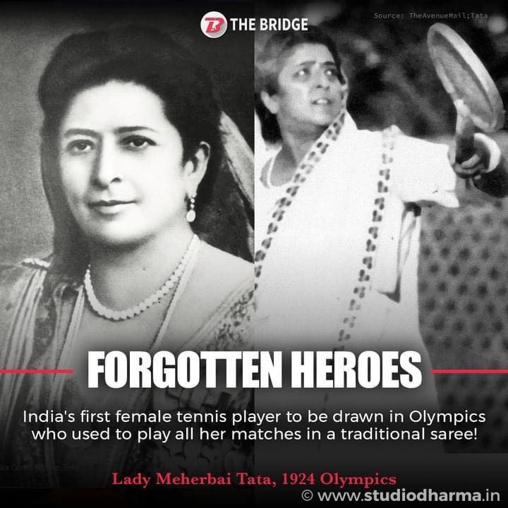 #ForgottenHeroes | Born in 1879, Lady Meherbai Tata won over 60 prizes in tennis tournaments and became the first Indian woman drawn to play tennis in Olympics - mixed doubles at the 1924 Paris Games! ????

She played all her tennis matches in a Parsi saree to display her pride in her culture.