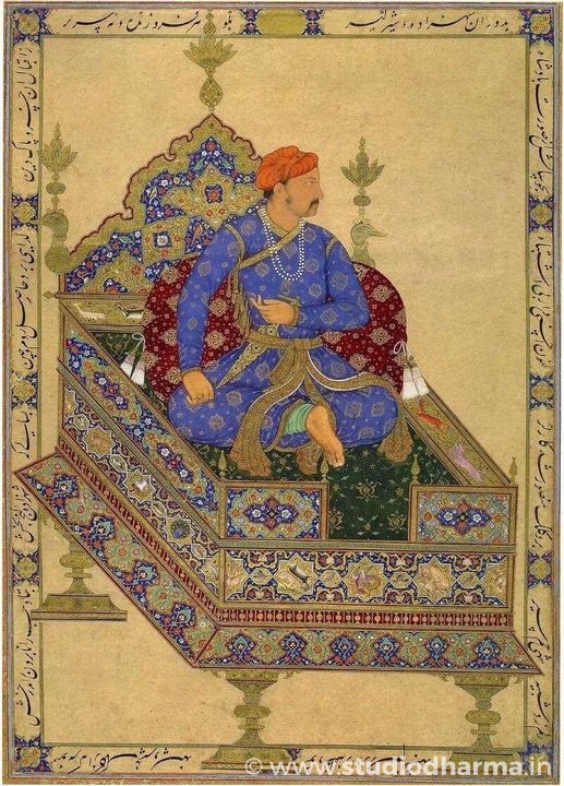 Prince Salim, the future Mughal Emperor Jahangir, enthroned; a beautiful painting c.