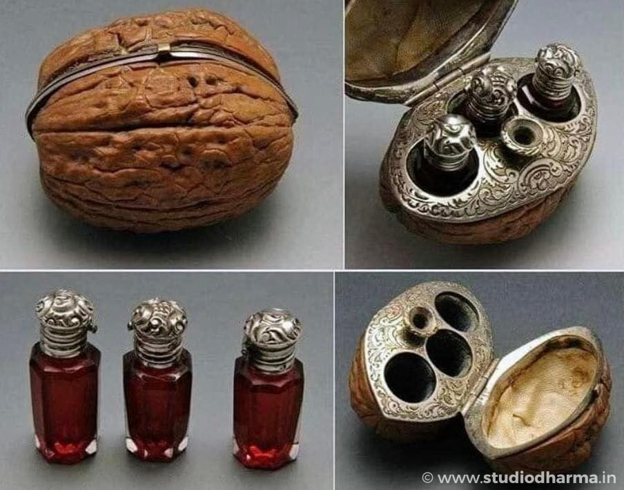 How about a real walnut shell perfume holder? 19th century France.